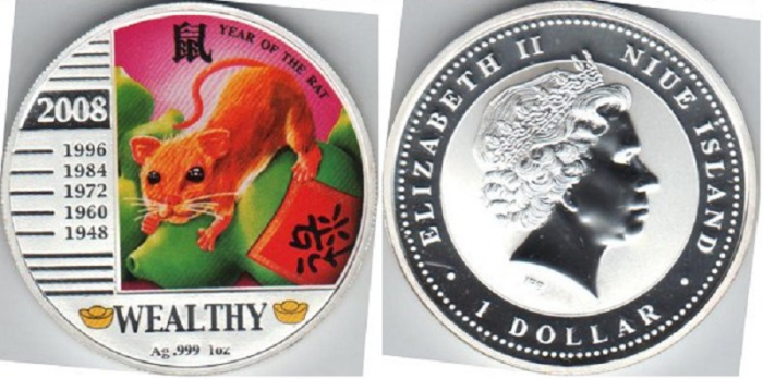 (2008) Монета Остров Ниуэ 2008 год 1 доллар &quot;Год мыши&quot;  Серебро Ag 999  PROOF
